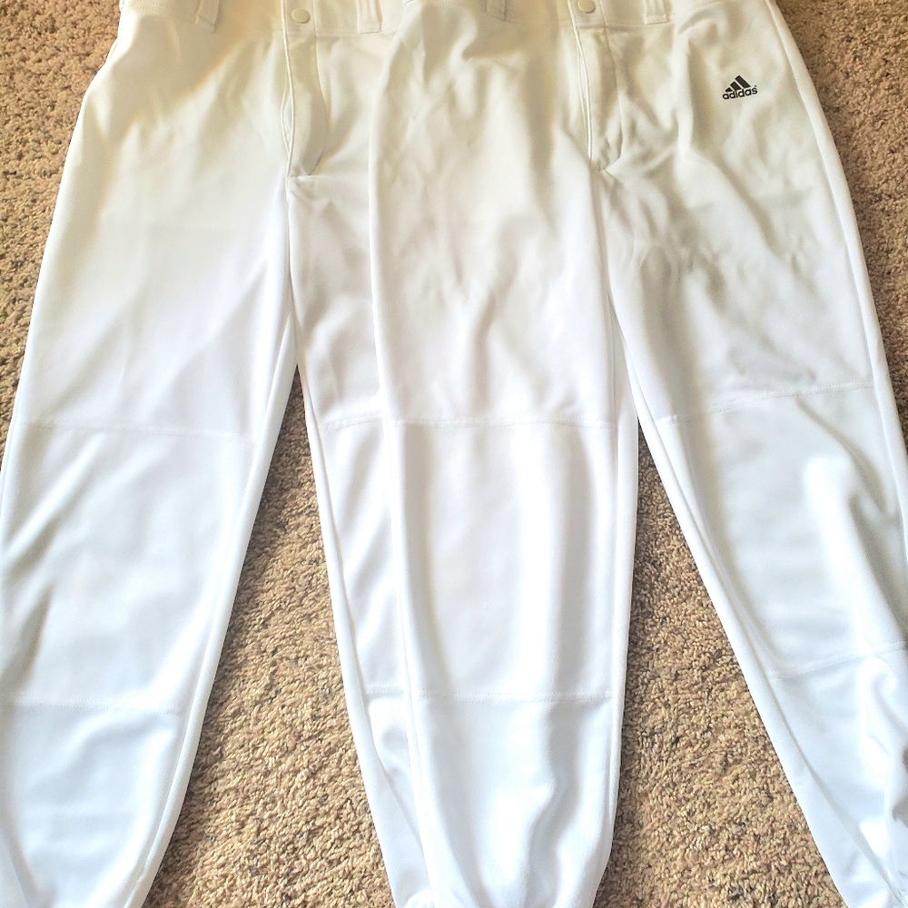 2 Adidas Boys Large Aeroready Pull Up Baseball Pants White with Triple Stripe